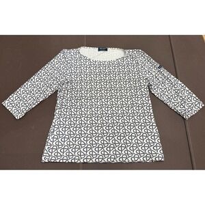 Saint James Women's 10 White Navy Ropes Print 3/4 Sleeve France Nautical Stretch